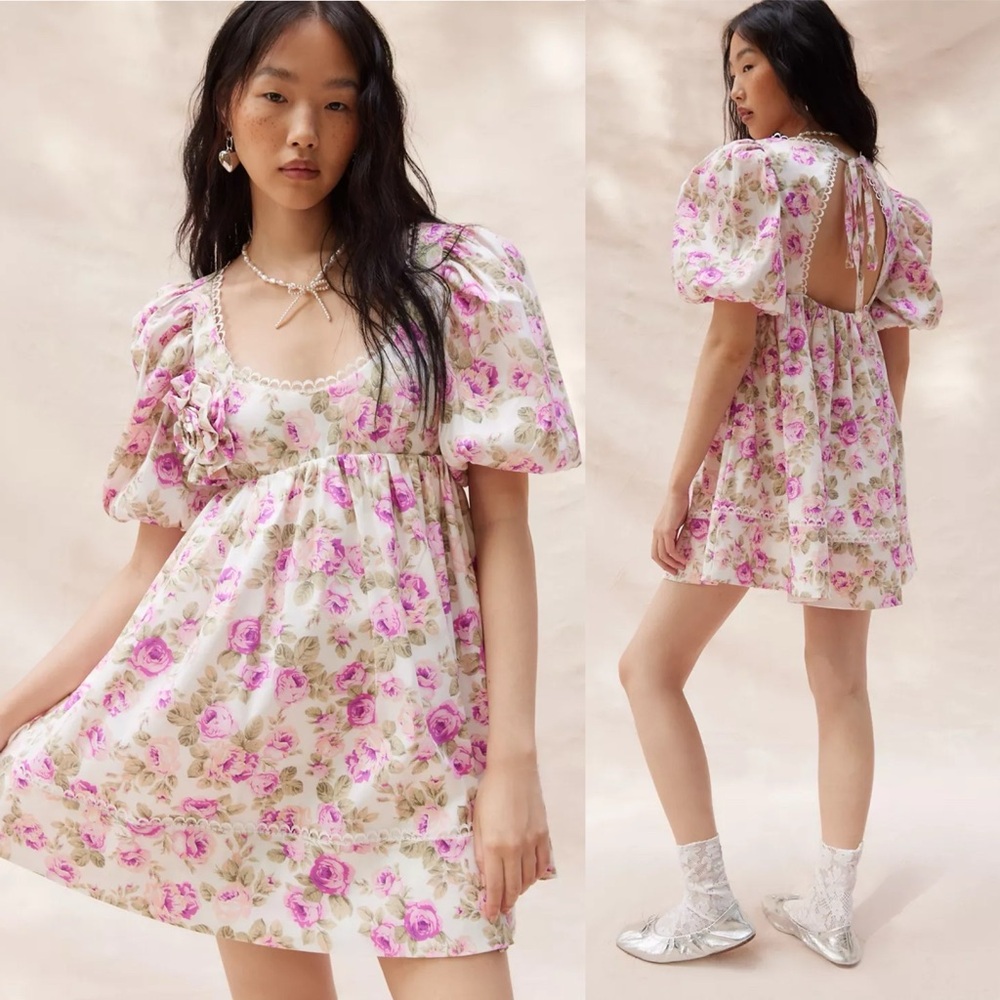 NWT For Love & Lemons Milani Antique Floral Mini Dress Free People